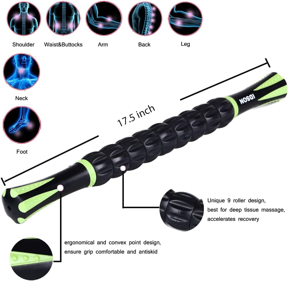 Muscle Roller Stick for Athletes- Body Massage Sticks Tools Massager for Relief Muscle Soreness,Cramping and Tightness,Help Legs and Back Recovery,Black Green