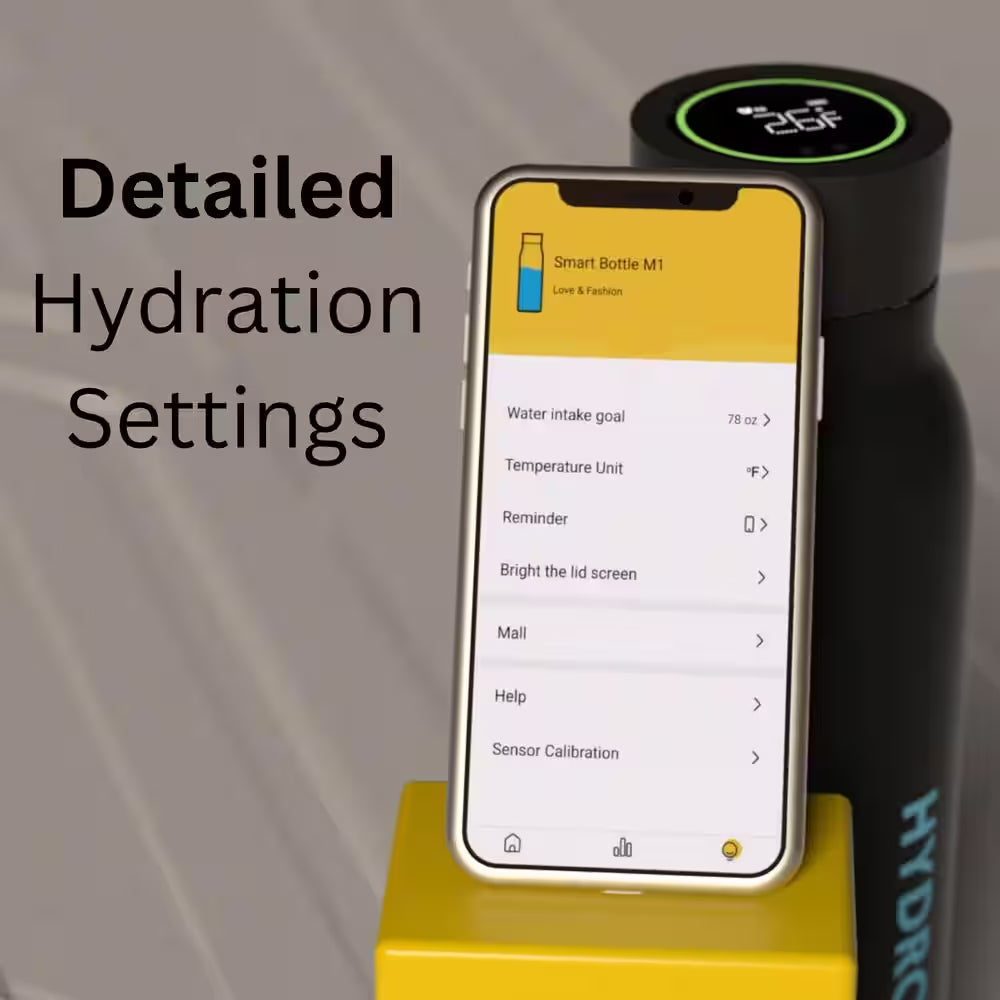 Hydromate 20 Oz. Black Stainless Steel Vacuum Insulated Hydration Water Bottle with Tracking App and Reminder Settings