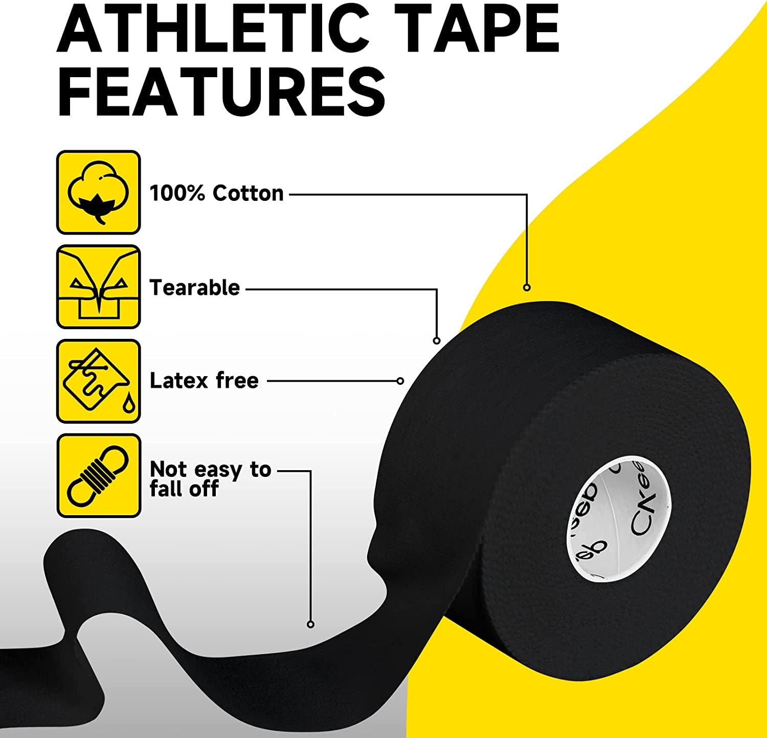 Athletic Tape,4 Pack Black Sports Tape,Very Stuydy No Glue Residue,Wrist Ankle Tape for Muscle,Climing,Boxing,Athletes,Baseball Bats,Strains,Sprains,Injuries（1.5In X 45Ft Each）