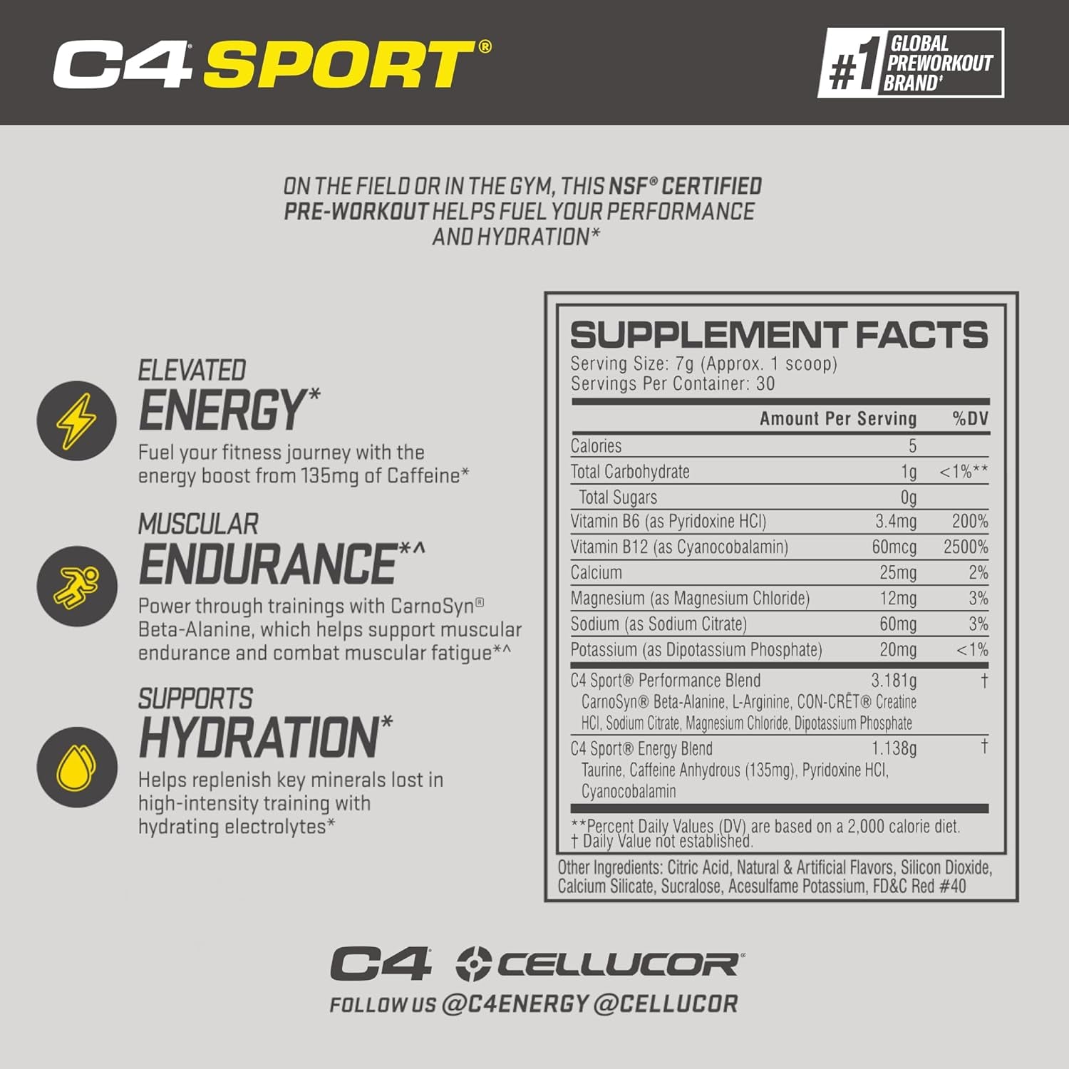 C4 Sport Pre Workout Powder Fruit Punch - NSF Certified for Sport | 30 Servings, Packaging May Vary.