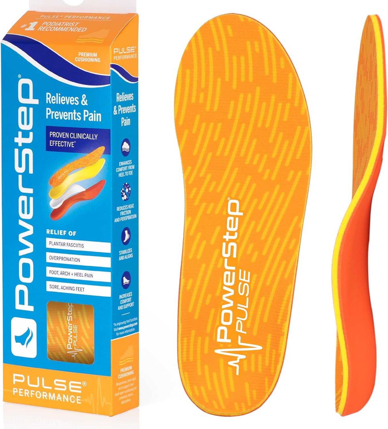 Insoles, Pulse Performance, Running Shoe Pain Relief Insert, Athletic Arch Support Orthotic for Women and Men (M 12-13)