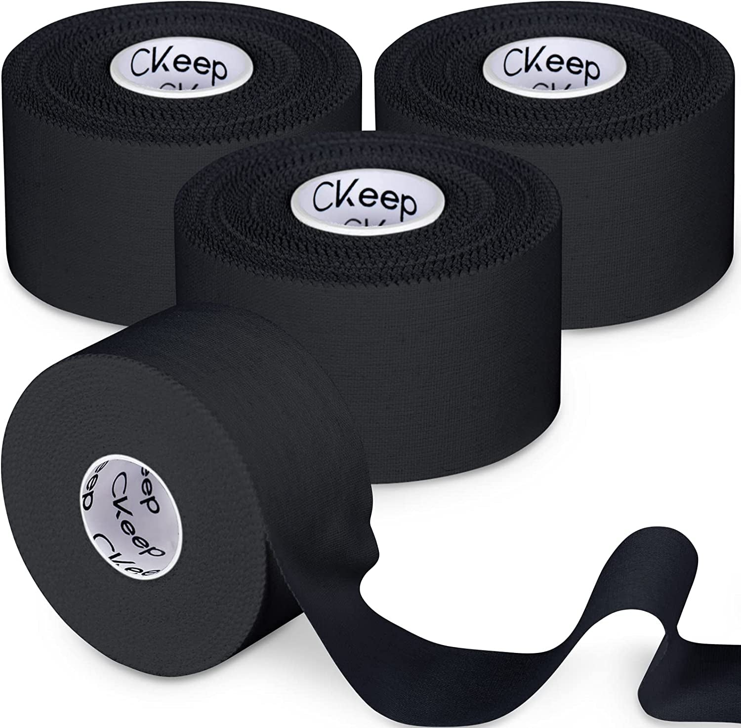 Athletic Tape,4 Pack Black Sports Tape,Very Stuydy No Glue Residue,Wrist Ankle Tape for Muscle,Climing,Boxing,Athletes,Baseball Bats,Strains,Sprains,Injuries（1.5In X 45Ft Each）