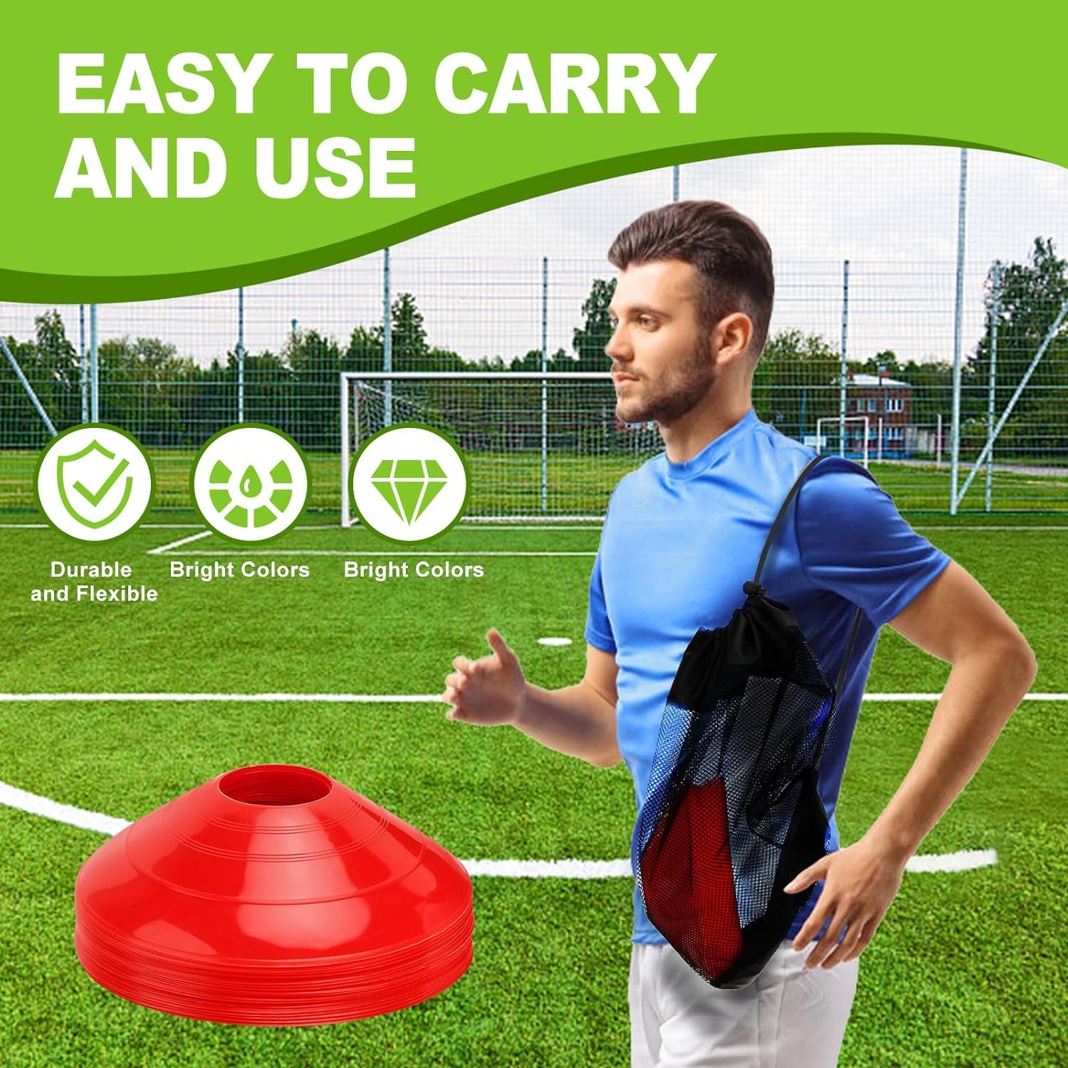 (Set of 25 - Agility Soccer Cones with Carry Bag and for ， Football Cones for Trainingfootball, Basketball, Coaching, Agility Cones for Indoor and Outdoor Games